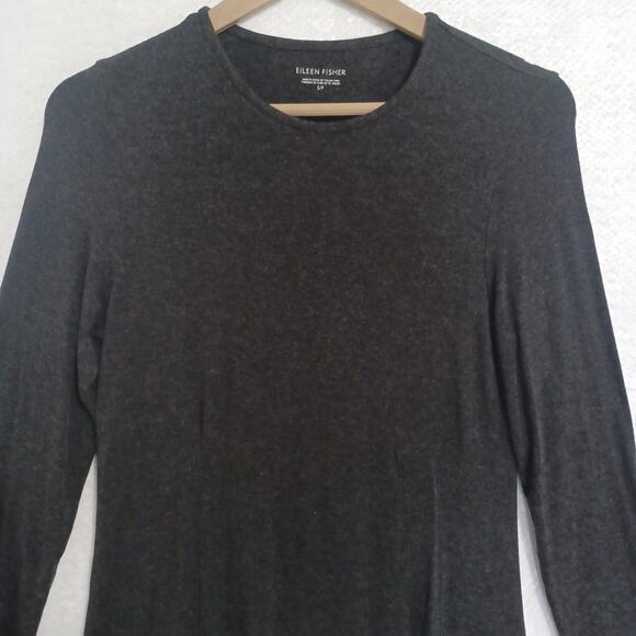 Eileen Fisher Long Sleeve Dress Small Charcoal Gray Heather Jersey Knit A-Line - Picture 6 of 10